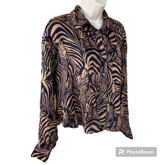 Banana Republic Heritage Expedition Zebra Print Button Down Top Linen Womens S - Picture 3 of 10